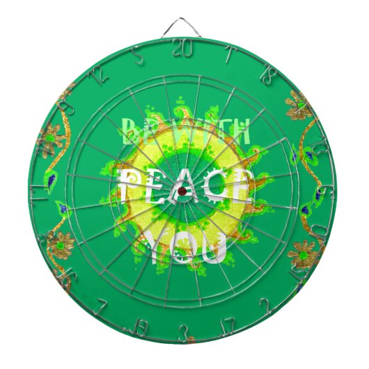 Friede sei mit dir: inspirierendes Grün und Gelb Dartscheibe (vorne)