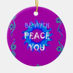 Friede sei mit dir Schöne lila und blaue Blumen Keramik Ornament