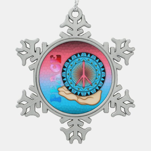 Friede ~ Sun Schneeflocken Zinn-Ornament (Vorderseite)