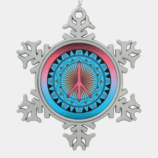 Friede ~ Sun Schneeflocken Zinn-Ornament (Vorderseite)