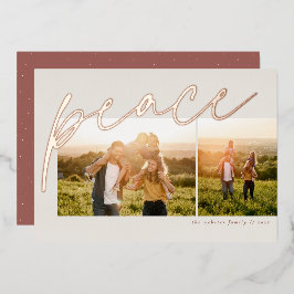 Friede zwei Foto Rose Gold Weihnachten Folien Feiertagskarte