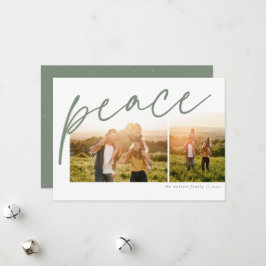 Friede zwei Foto schlicht grüne Familie Weihnachte Feiertagskarte
