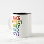 Frieden Achtung Einheit und Liebe Zweifarbige Tasse (Vorderseite Links)