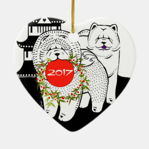 FRIEDEN AUF ERDEN  - Chow-Herz-Ornament-vorne/hint Keramik Ornament