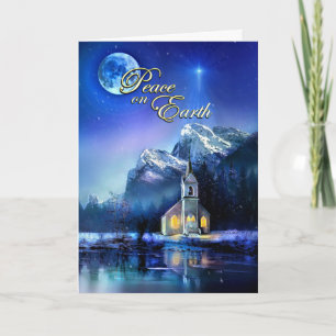 Frieden auf Erden mit Kirche und Mond Weihnachtska Karte