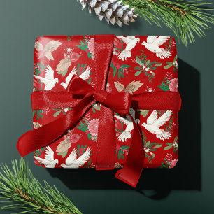 Frieden auf Erden Tauben Floralmuster Geschenkpapier