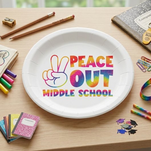 Frieden aus der Mittelschule Gefärbte Krawatte am Pappteller