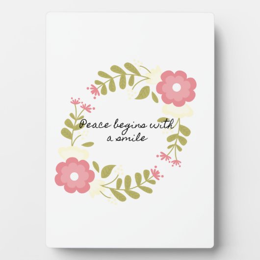 Frieden beginnt mit einem Lächeln rosa Blumen Fotoplatte (Vorderseite)