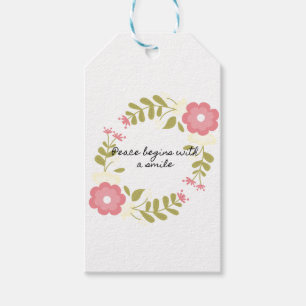 Frieden beginnt mit einem Lächeln rosa Blumen Geschenkanhänger