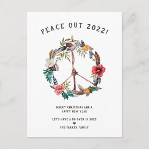 Frieden bis 2022 Boho Floral New Year's Wreath Postkarte