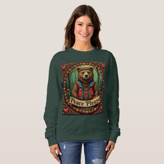 Frieden Bitte Niedlicher Braunbär Sweatshirt (Vorne ganz)