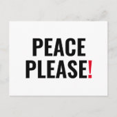Frieden bitte weißer schwarzer Text gegen Krieg Pr Postkarte (Vorderseite)