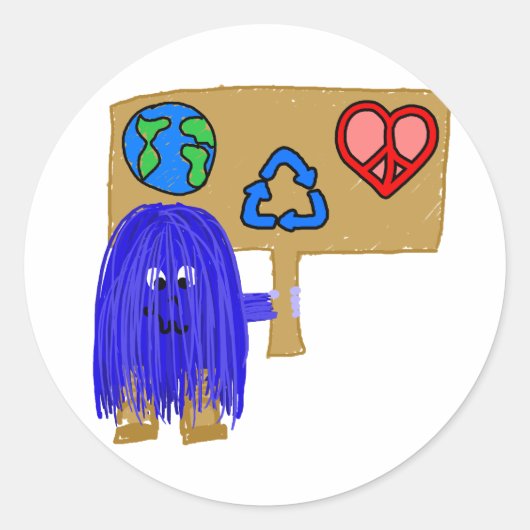 Frieden der blauen Liebe gerecycelt Runder Aufkleber (Vorderseite)