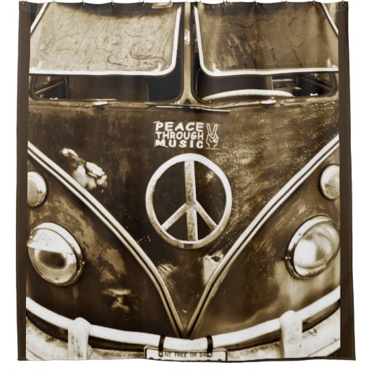 Frieden durch Musik Hippie Microbus Duschvorhang (Vorderseite)