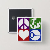 Frieden, Erde, Liebe, Obama (Kampagnen-Knopf) Button (Vorne & Hinten)
