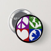 Frieden, Erde, Liebe, Taubenknopf Button (Vorne & Hinten)
