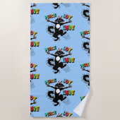 Frieden, Freude, Liebe mit Katzentanz Strandtuch (Vorderseite)