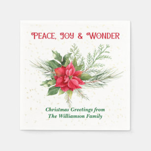 Frieden Freude und Wunder Rote Poinsettie Weihnach Serviette