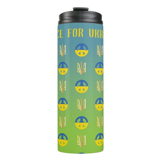 Frieden für die Ukraine Friedenszeichen und Triden Thermosbecher (Vorderseite)