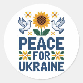 Frieden für die Ukraine Pixel Folkart Runder Aufkleber