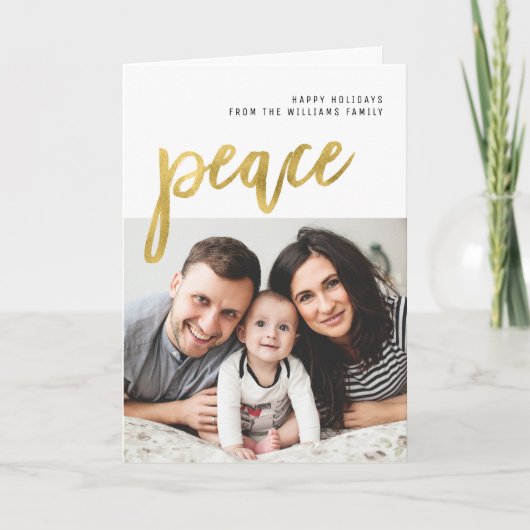 Frieden | Gold Calligraphy Holiday Foto Feiertagskarte (Vorderseite)
