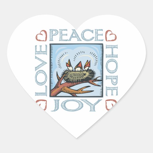 Frieden, Hoffnung, Liebe, Freude Herz-Aufkleber (Vorderseite)
