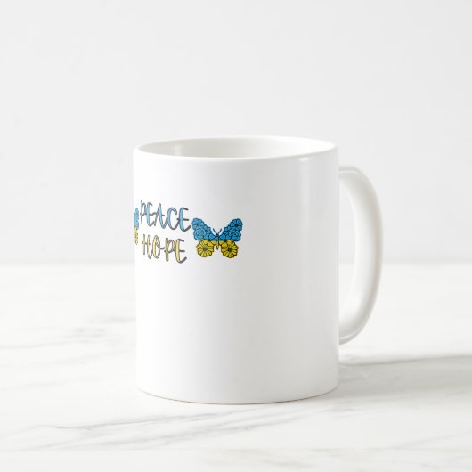 Frieden, Hoffnung, Schmetterlinge in der Ukraine Kaffeetasse (VorderseiteRechts)