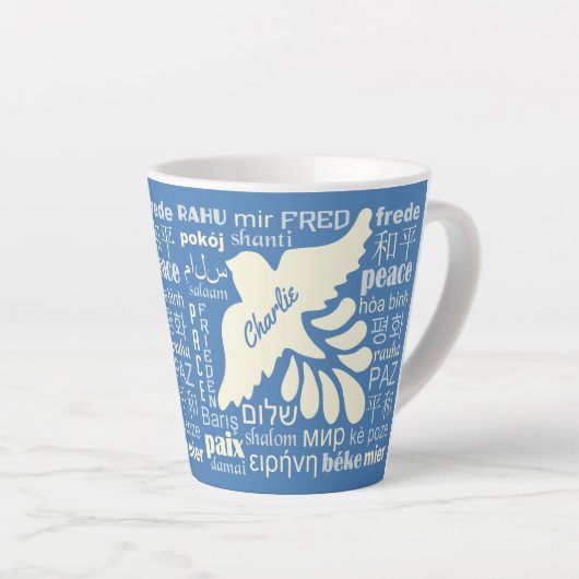 FRIEDEN in den Sprachen individuelle Name und Farb Milchtasse (Rechte Ecke)