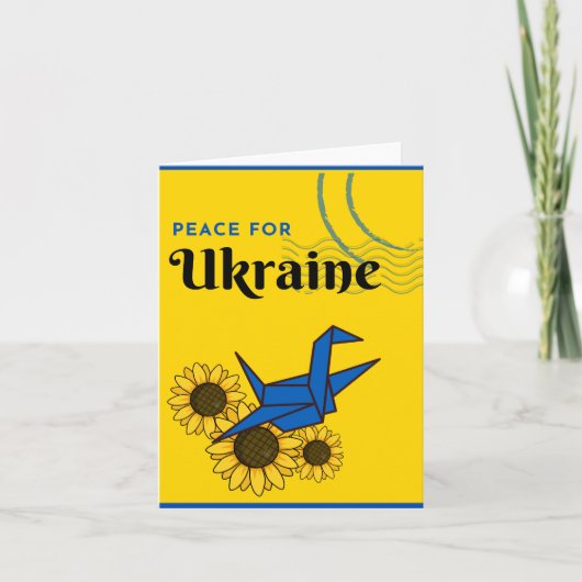 Frieden in der Ukraine - Kran und Sonnenblumen Gel Karte (Vorderseite)