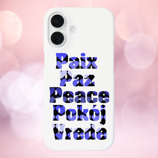 Frieden in Fremdsprachen Blaue Herzen iPhone 16 Hülle