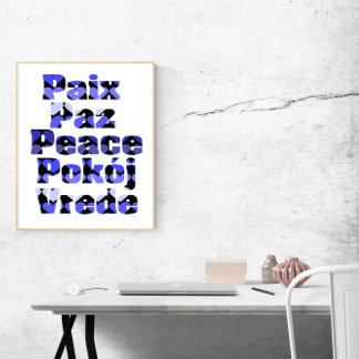 Frieden in vielen Sprachen Blaue Herzen Poster