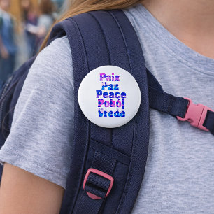 Frieden in vielen Sprachen Pastell-Herz-Typografie Button