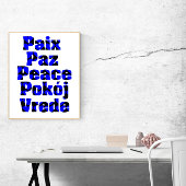 Frieden in vielen Sprachen Schwarz und Blau Herz Poster