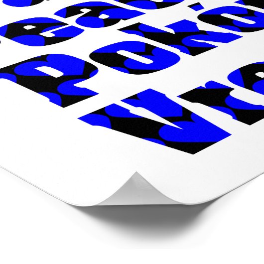 Frieden in vielen Sprachen Schwarz und Blau Herz Poster (Ecke)