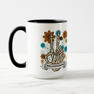 Frieden ist immer schön, wenn Skeleton Hand Blume Tasse
