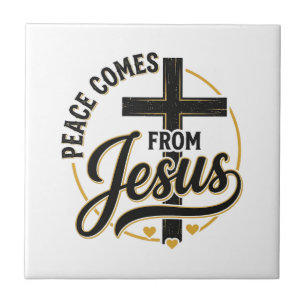 Frieden kommt von Jesus Christliches Kreuz-Shirt Fliese
