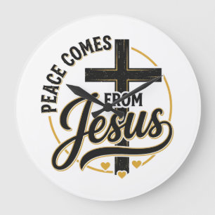 Frieden kommt von Jesus Christliches Kreuz-Shirt Große Wanduhr