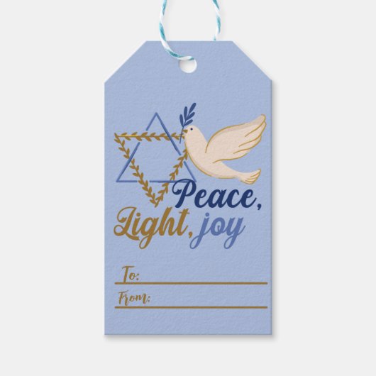 Frieden, Licht, Joy Hanukkah Geschenkanhänger (Vorderseite)