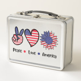 Frieden Liebe Amerika Patriotische Metall-Lunchbox Metall Brotdose