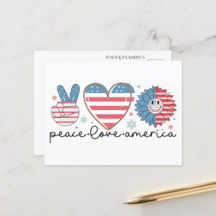Frieden Liebe Amerika Postkarte – Patriotisch