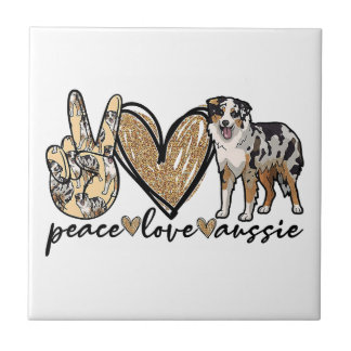 Frieden, Liebe, Aussie, australischer Schäferhund, Fliese