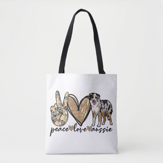 Frieden, Liebe, Aussie, australischer Schäferhund, Tasche (Vorderseite)