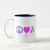 Frieden. Liebe. Autismus. Tasse (pastellfarben) (Links)