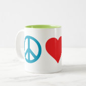 Frieden, Liebe, Avocado 11oz Zweifarbige Tasse (Vorderseite Links)
