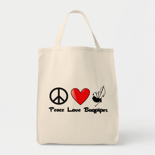 Frieden, Liebe, Bagpipes Tragetasche (Vorne)