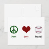Frieden Liebe Baseball Postkarte (Vorne/Hinten)