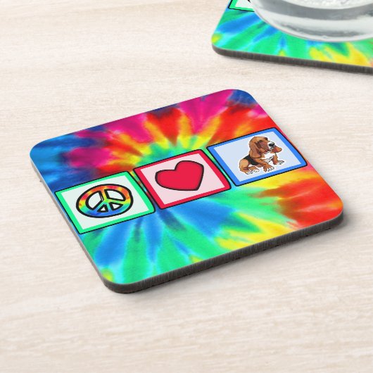 Frieden, Liebe, Basset-Hunde Untersetzer (Linke Seite)