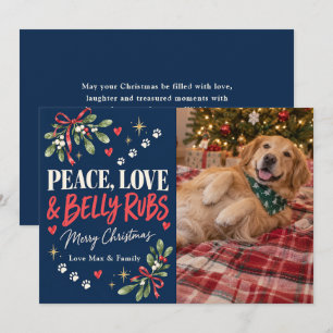 Frieden Liebe & Bauchmassagen Weihnachtsfoto Hund Feiertagskarte