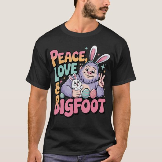 Frieden Liebe Bigfoot Ostern T-Shirt (Vorderseite)