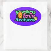 Frieden, Liebe, Bogenschießen Ovaler Aufkleber (Tasche)